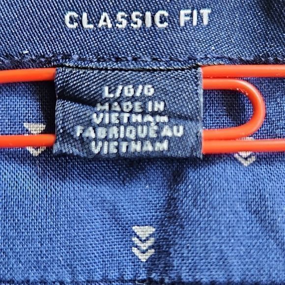 American Eagle Men's Blue Chevron‎ Dotted Long Sleeve Button Down Shirt Sz L - Picture 8 of 13